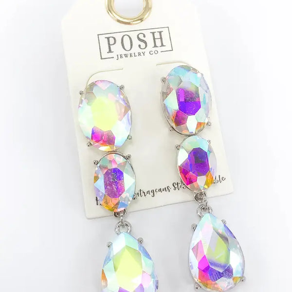 Triple Rhinestone Oval and Teardrop Earrings