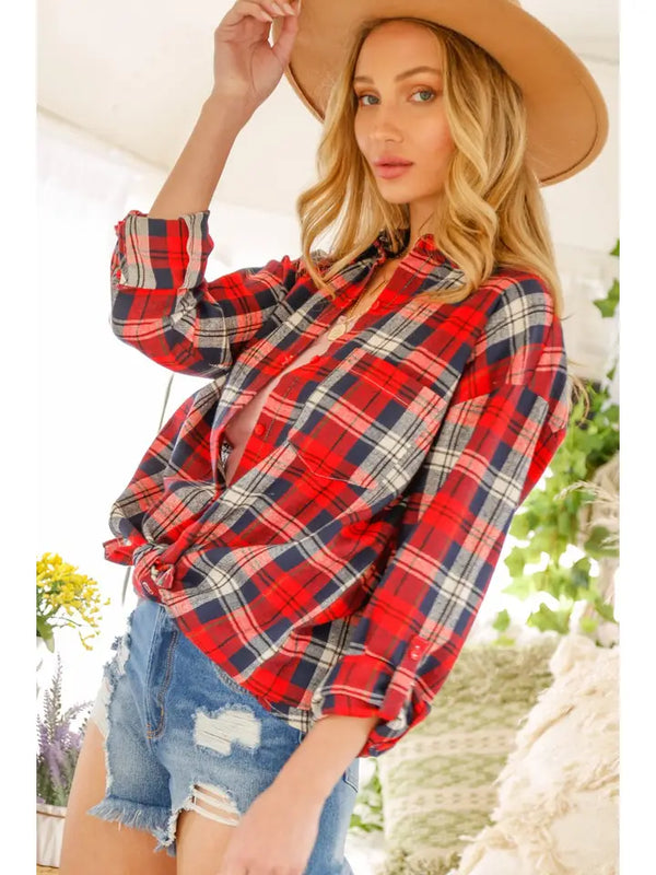Collared Pocket Detail Gingham Shacket