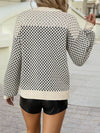 Contrast Color Pattern Lantern Sleeve Sweater - Black