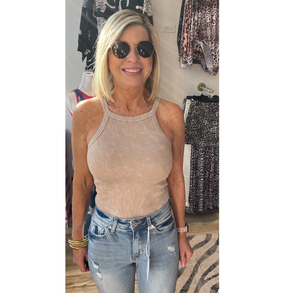 Stone Washed Ribbed Seamless Cami Top - 9 Colors Zenana