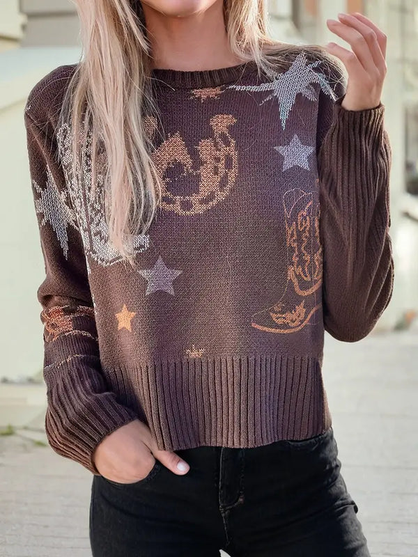 Cowgirl Fashion Print Casual Sweater
