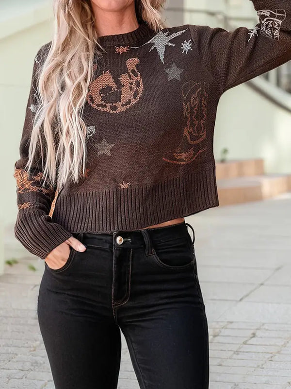 Cowgirl Fashion Print Casual Sweater