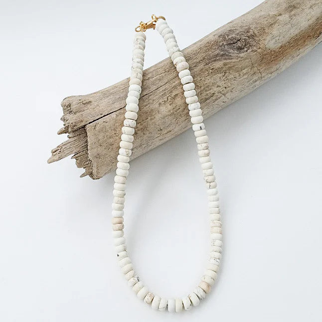 Rondelle Gemstone Layering Necklace, Cream
