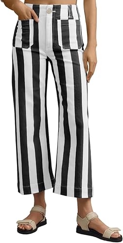 The Statement Striped Cropped Jeans - Black
