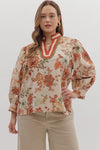 Floral Print ¾ Sleeve Top Curvy Fit