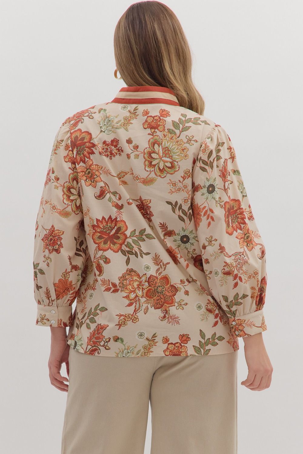 Floral Print ¾ Sleeve Top Curvy Fit