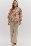 Floral Print ¾ Sleeve Top Curvy Fit