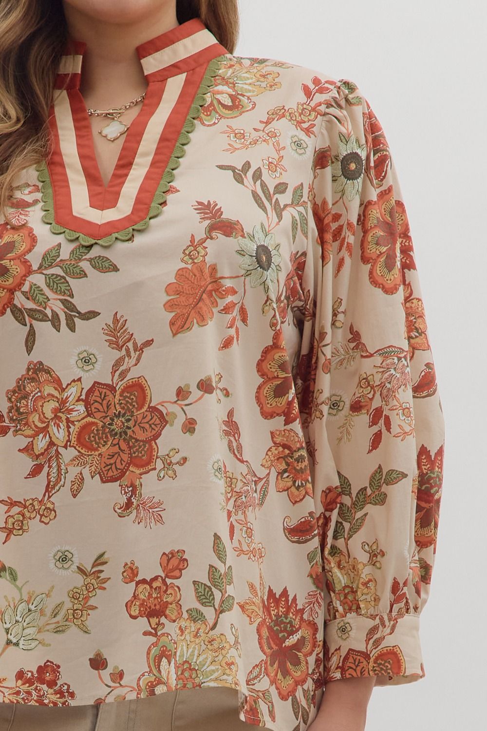 Floral Print ¾ Sleeve Top Curvy Fit