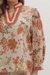 Floral Print ¾ Sleeve Top Curvy Fit