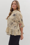 Floral Print Roll Tab 3/4 Sleeve High-Low Top Curvy Fit