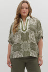 Multi-Pattern Short Dolman Sleeve Top Curvy Fit