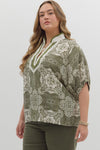 Multi-Pattern Short Dolman Sleeve Top Curvy Fit