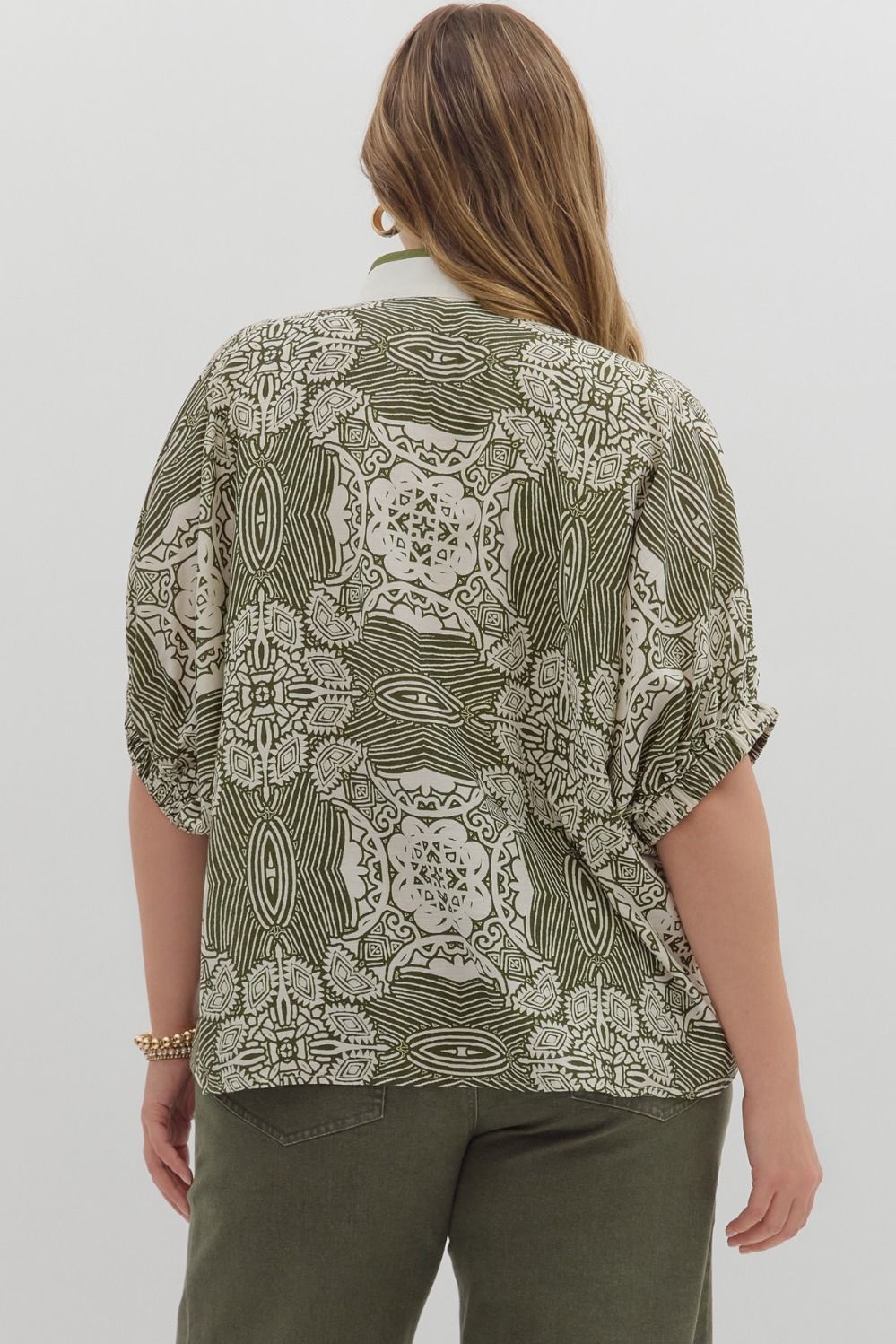 Multi-Pattern Short Dolman Sleeve Top Curvy Fit