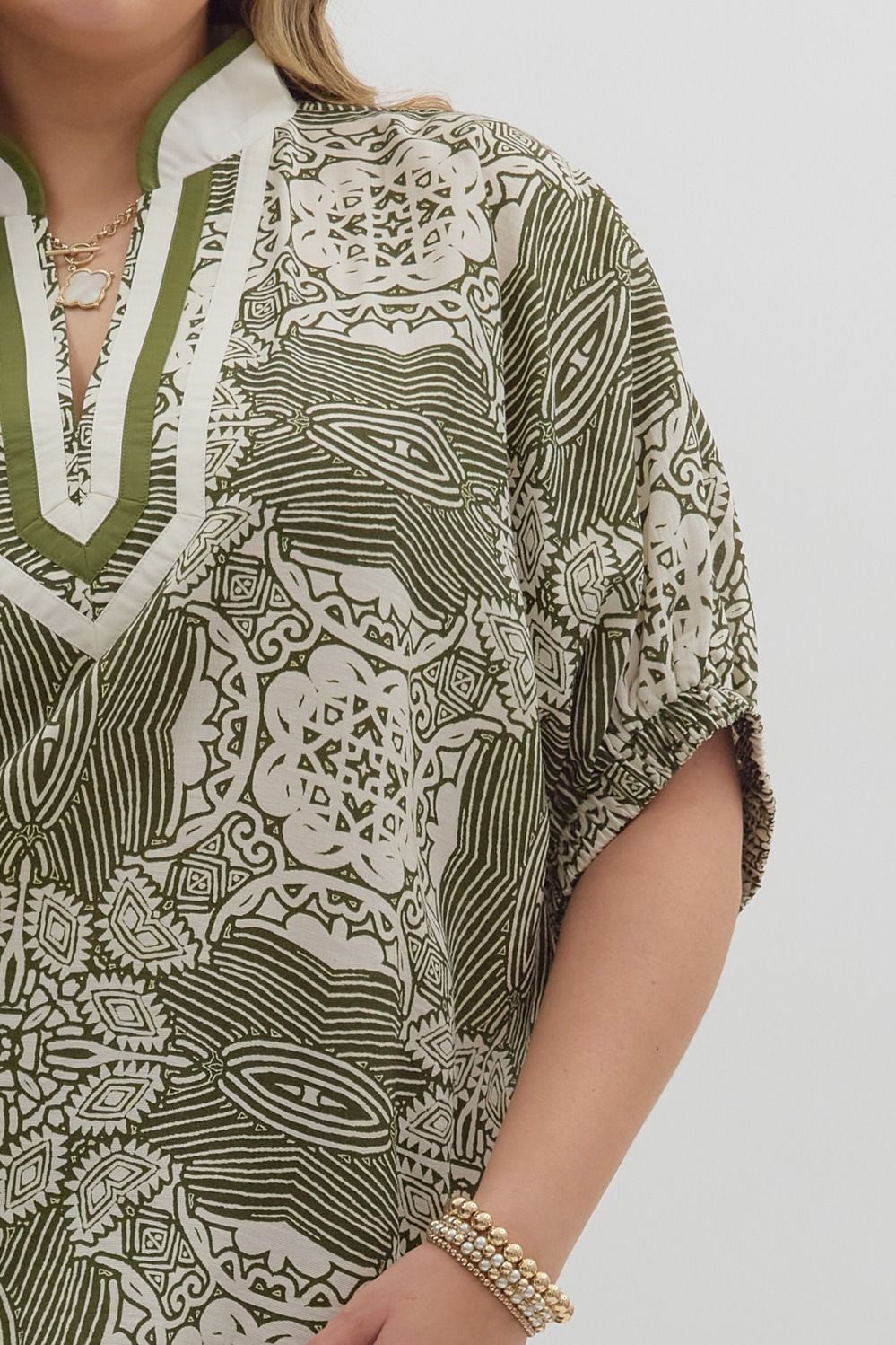 Multi-Pattern Short Dolman Sleeve Top Curvy Fit