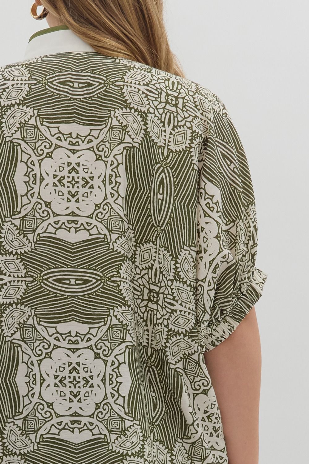 Multi-Pattern Short Dolman Sleeve Top Curvy Fit