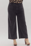 Solid High Waisted Wide Leg Ankle Length Pants Black Curvy Fit