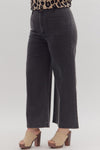 Solid High Waisted Wide Leg Ankle Length Pants Black Curvy Fit