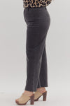 Solid High Waisted Wide Leg Ankle Length Pants Black Curvy Fit