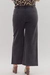 Solid High Waisted Wide Leg Ankle Length Pants Black Curvy Fit