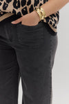 Solid High Waisted Wide Leg Ankle Length Pants Black Curvy Fit