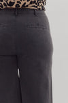 Solid High Waisted Wide Leg Ankle Length Pants Black Curvy Fit