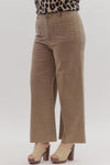 Solid High Waisted Wide Leg Ankle Length Pants Brown Curvy Fit