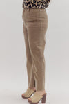 Solid High Waisted Wide Leg Ankle Length Pants Brown Curvy Fit
