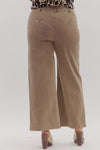 Solid High Waisted Wide Leg Ankle Length Pants Brown Curvy Fit