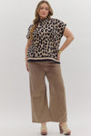 Solid High Waisted Wide Leg Ankle Length Pants Brown Curvy Fit