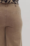 Solid High Waisted Wide Leg Ankle Length Pants Brown Curvy Fit