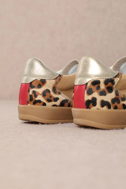 Dixie Side Strap-Lace-up Court Sneaker- Leopard, Red