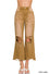 Washed Distressed Knee and Hem Cropped Pants Zenana Deep Camel