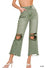 Washed Distressed Knee and Hem Cropped Pants Olive