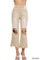 Washed Distressed Knee and Hem Cropped Pants Sand Beige