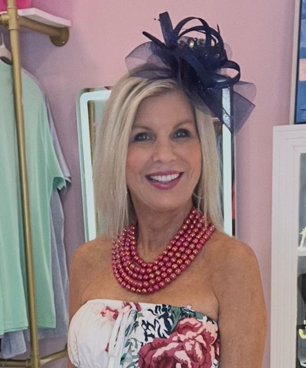 Floral Feathered Mesh Fascinator with Crystal Accents