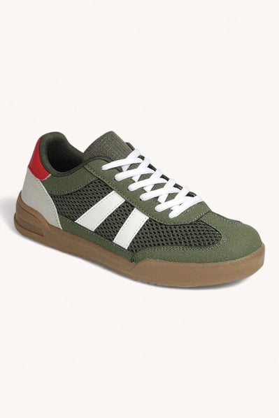 Double Stripes Design Court Sneakers - Camo Green