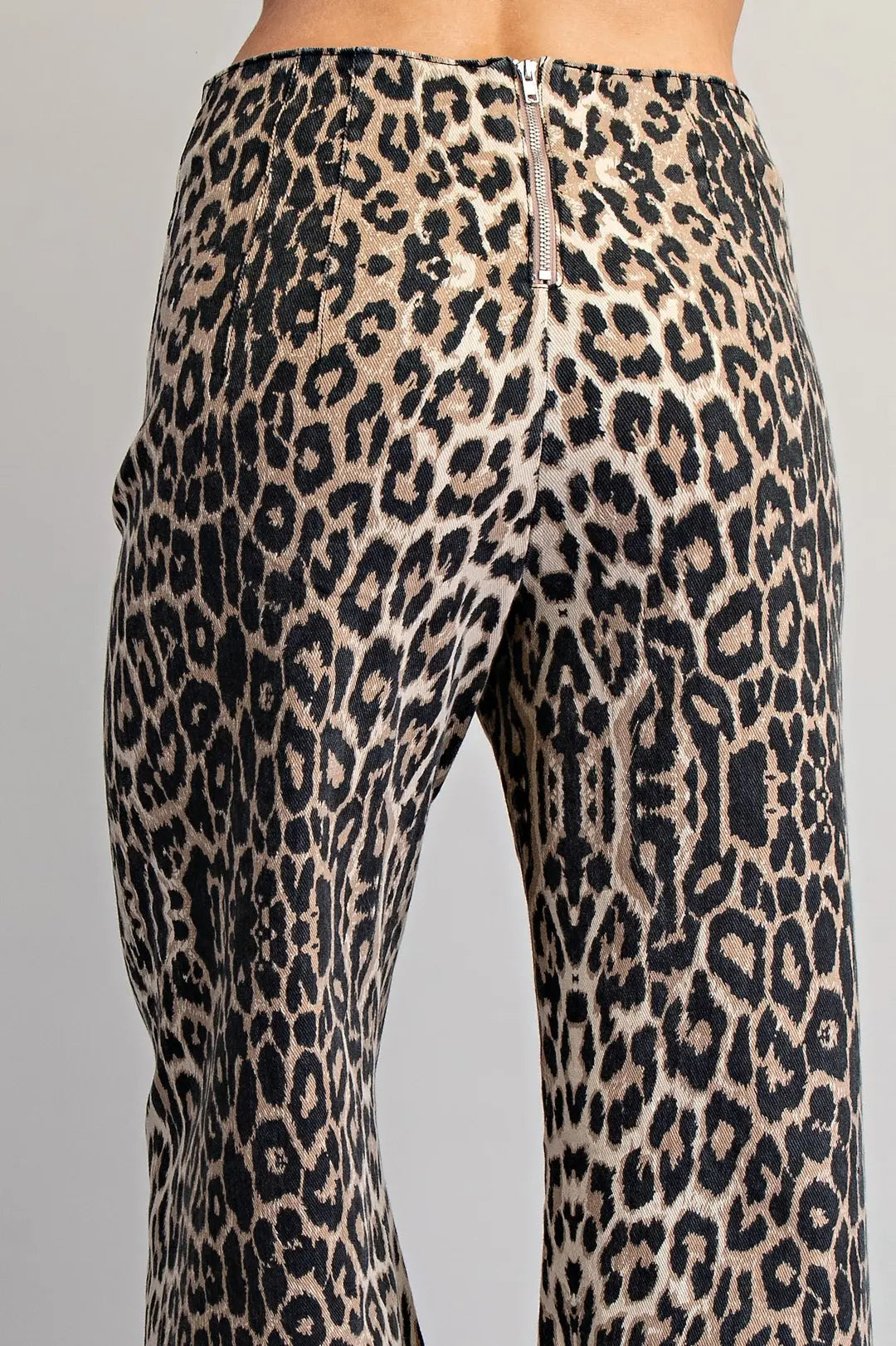 Leopard Zipper Back Ruffled Hem Pants