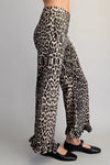 Leopard Zipper Back Ruffled Hem Pants