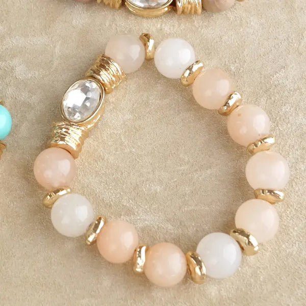 Earthy Gleam – Statement Beaded Bracelet with Oval Crystal