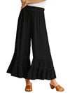 Elastic High Waisted Palazzo Pants - Wide Leg Ruffle - Black