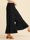 Elastic High Waisted Palazzo Pants - Wide Leg Ruffle - Black