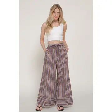 Weekend Escape Stripe Pants, Brown