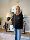 Hi-low exposed seam long sleeve top