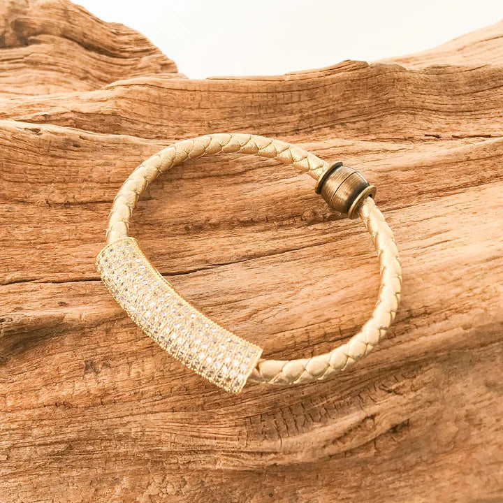 Virtue, Pavé Leather Bracelet, Gold
