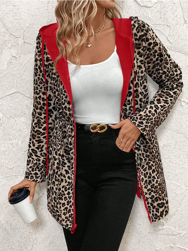 Fall Double-Sided Leopard Print Reversible Hoodie Jacket