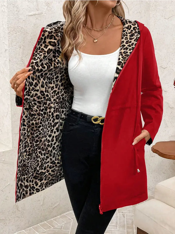 Fall Double-Sided Leopard Print Reversible Hoodie Jacket