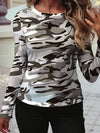 Fall Western Camouflage Print Mesh Long Sleeve Top