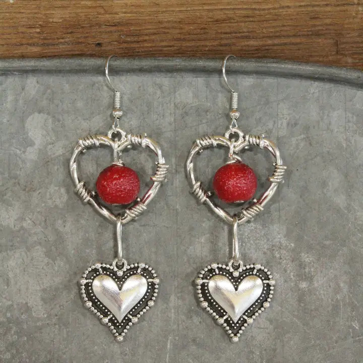 Falling Vintage Silver Heart Dangle Earrings