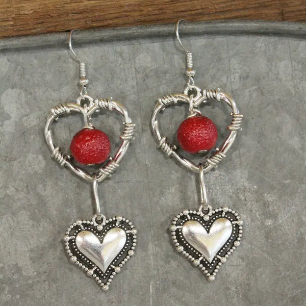 Falling Vintage Silver Heart Dangle Earrings