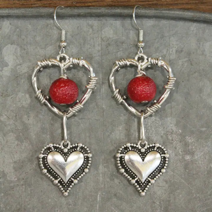 Falling Vintage Silver Heart Dangle Earrings